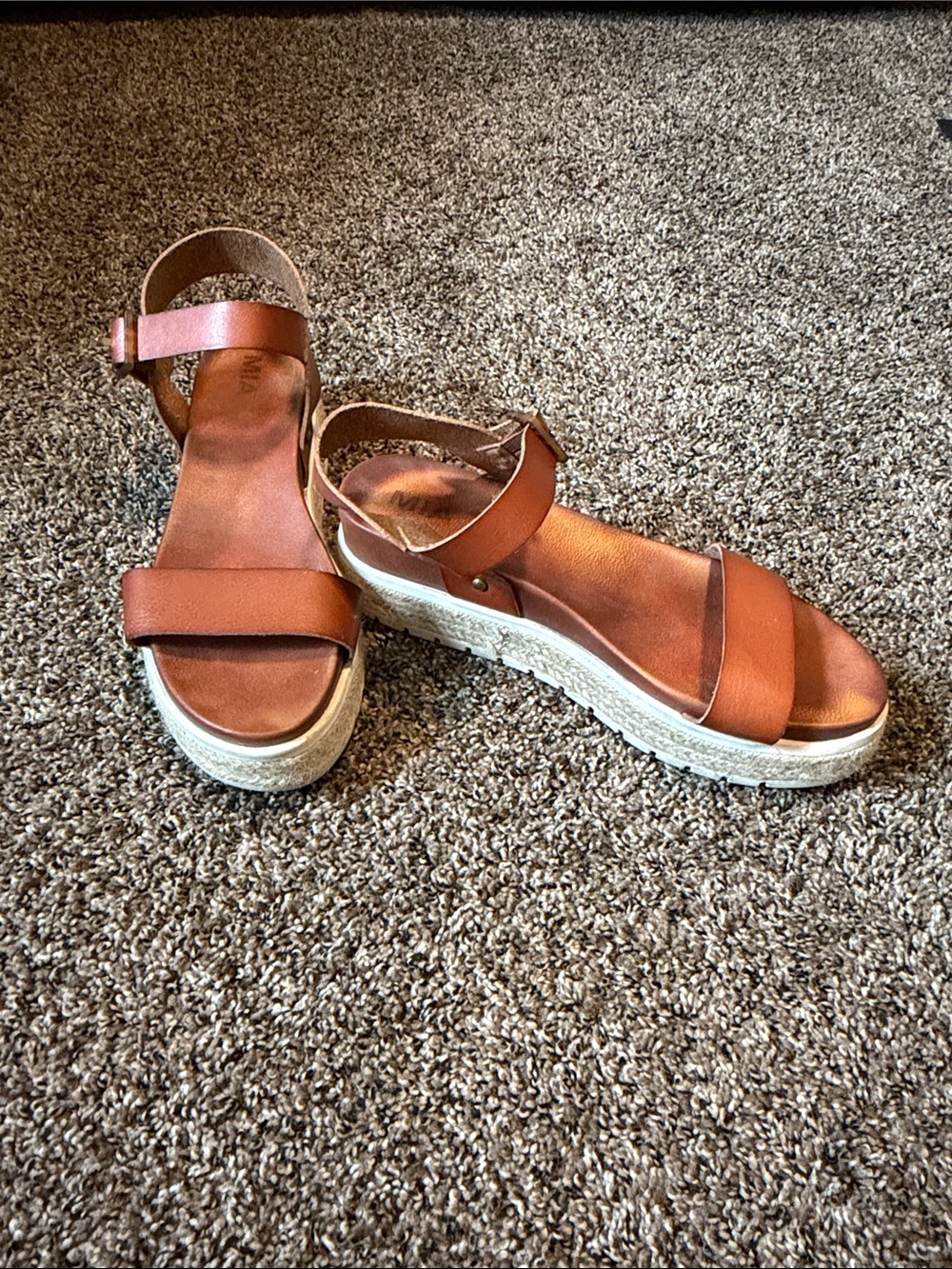 MIA Tan Leather Platform Espadrille Sandals with Ankle Strap